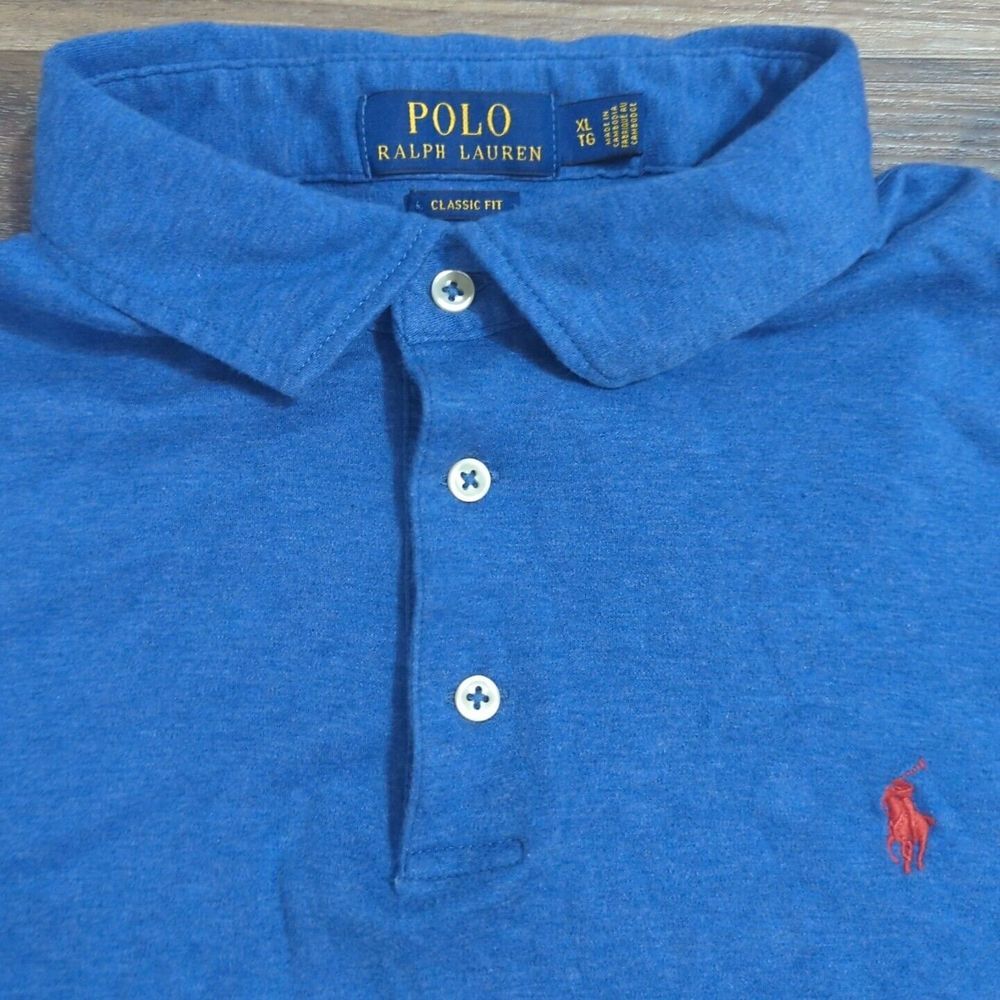 Polo Ralph‎ Lauren XL TG Blue Polo Shirt With Red Logo Classic Fit